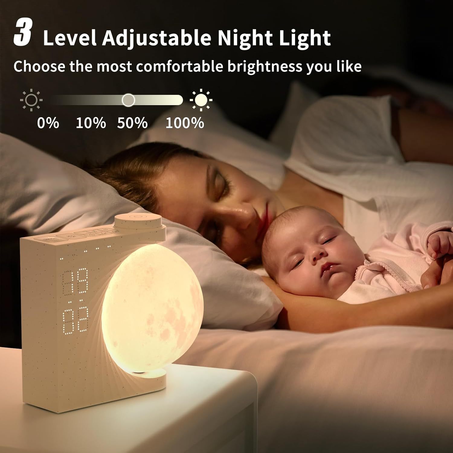 Moon Glow Lamp Alarm Clock - White Noise & Wake UP Light