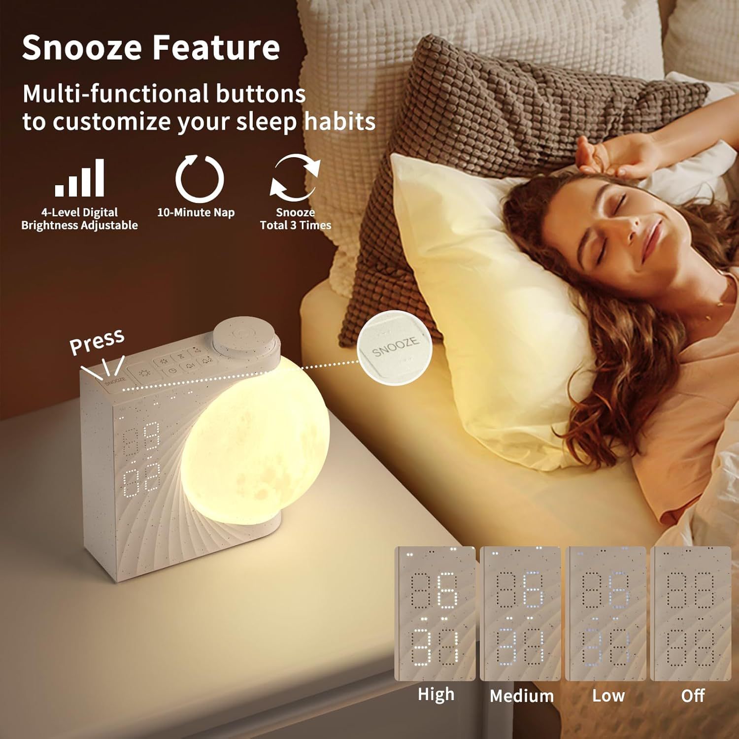 Moon Glow Lamp Alarm Clock - White Noise & Wake UP Light